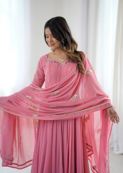 Innovative Georgette Gown Set with 7 Meter Flair Featuring Sequins Work at Wholesale Price Ready To Wear Collection