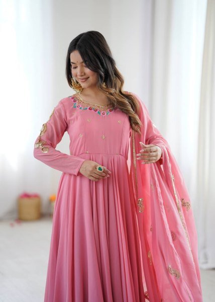 Innovative Georgette Gown Set with 7 Meter Flair Featuring Sequins Work at Wholesale Price Ready To Wear Collection