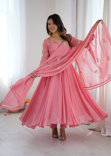 Innovative Georgette Gown Set with 7 Meter Flair Featuring Sequins Work at Wholesale Price Ready To Wear Collection