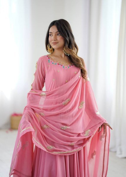 Innovative Georgette Gown Set with 7 Meter Flair Featuring Sequins Work at Wholesale Price Ready To Wear Collection