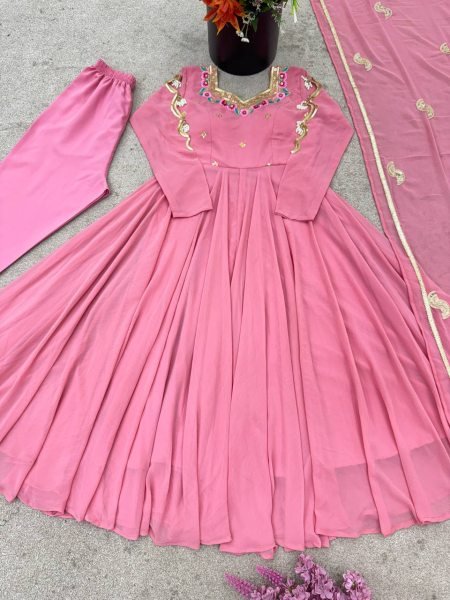 Innovative Georgette Gown Set with 7 Meter Flair Featuring Sequins Work at Wholesale Price Ready To Wear Collection