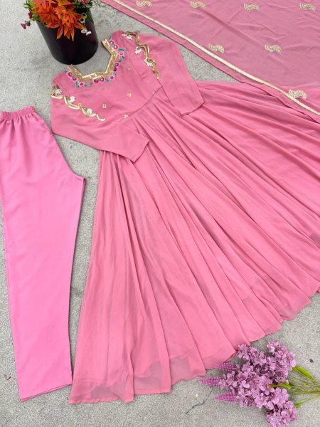 Innovative Georgette Gown Set with 7 Meter Flair Featuring Sequins Work at Wholesale Price Ready To Wear Collection