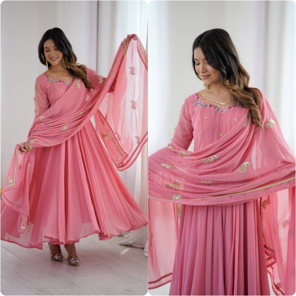 Innovative Georgette Gown Set with 7 Meter Flair Featuring Sequins Work at Wholesale Price Ready To Wear Collection
