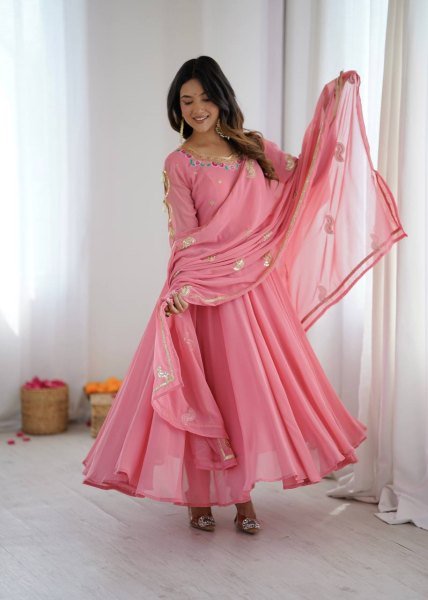 Innovative Georgette Gown Set with 7 Meter Flair Featuring Sequins Work at Wholesale Price Ready To Wear Collection