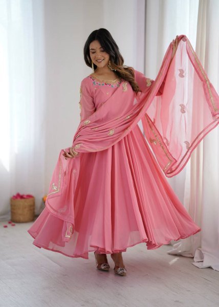 Innovative Georgette Gown Set with 7 Meter Flair Featuring Sequins Work at Wholesale Price Ready To Wear Collection