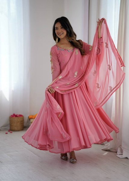 Innovative Georgette Gown Set with 7 Meter Flair Featuring Sequins Work at Wholesale Price Ready To Wear Collection