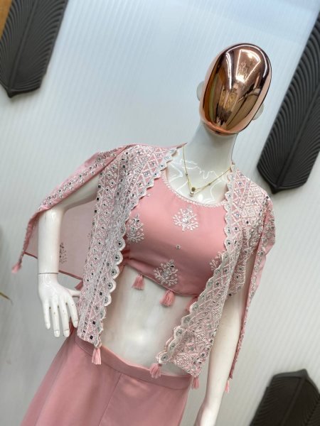 Georgette Indo Western Set With Mirror Embroidery Partywear Ready To Wear Collection