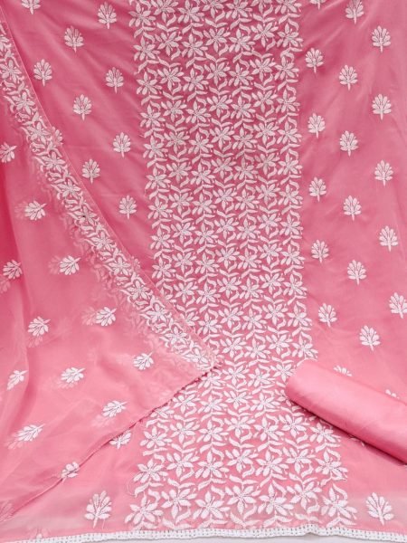 Georgette Lucknow Chikan Work Dress Material Punjabi Dress Materials Wholesale
