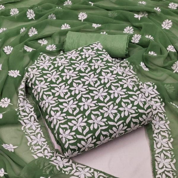 Georgette Lucknow Chikan Work Dress Material Punjabi Dress Materials Wholesale