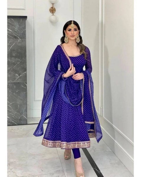 Georgette navy blue color  Anarkali Gown with Dupatta – Shop Now! Anarkali Kurtis 