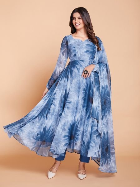 Georgette Printed Long Anarkali In Plus Size 