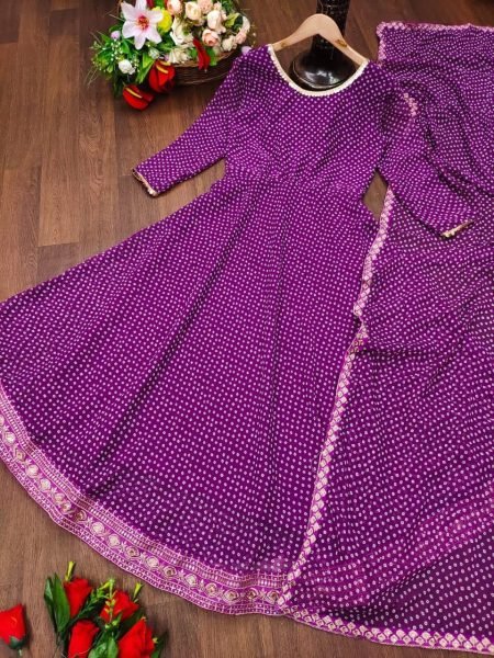 Georgette Purple  Anarkali With Dupatta For Festive, Party Wear, Reception  Anarkali Kurtis 