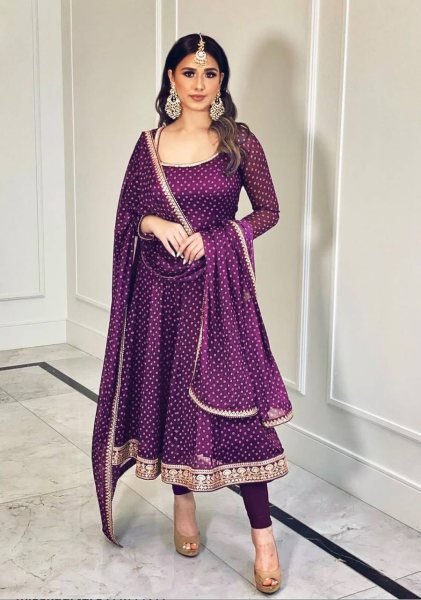 Georgette Purple  Anarkali With Dupatta For Festive, Party Wear, Reception  Anarkali Kurtis 