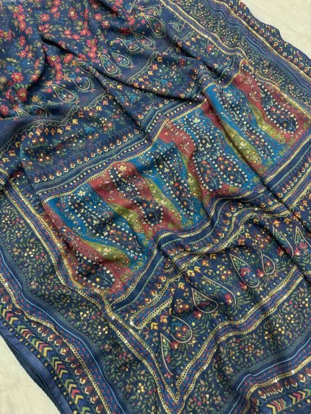 Georgette Royal Blue Saree with Shimmer Detailing and Embroidery Blouse For Wedding Wear Designer Wedding Sarees Wholesale