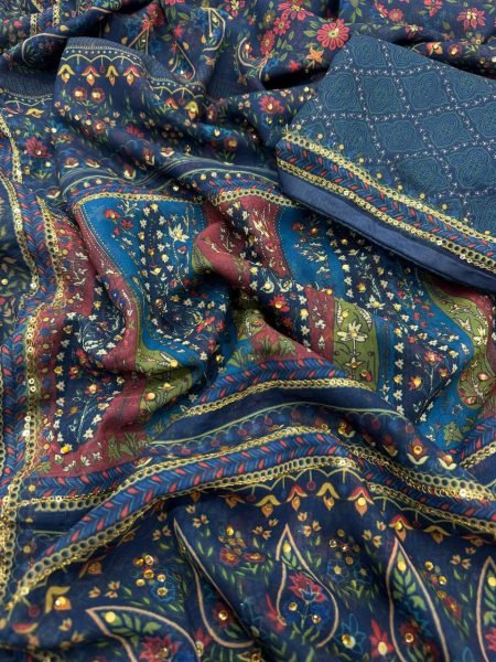 Georgette Royal Blue Saree with Shimmer Detailing and Embroidery Blouse For Wedding Wear Designer Wedding Sarees Wholesale