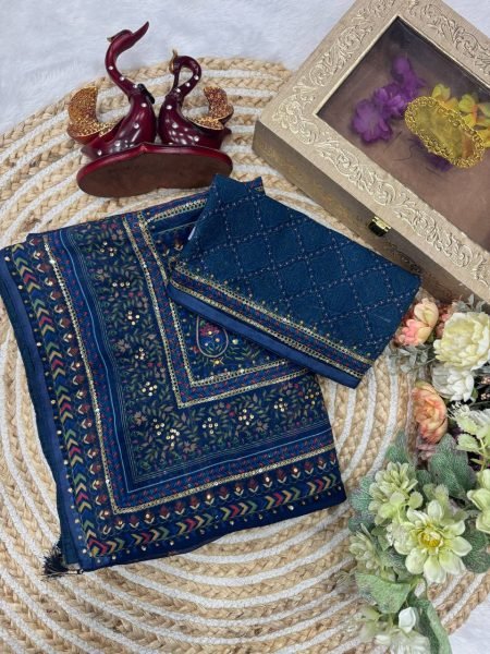 Georgette Royal Blue Saree with Shimmer Detailing and Embroidery Blouse For Wedding Wear Designer Wedding Sarees Wholesale