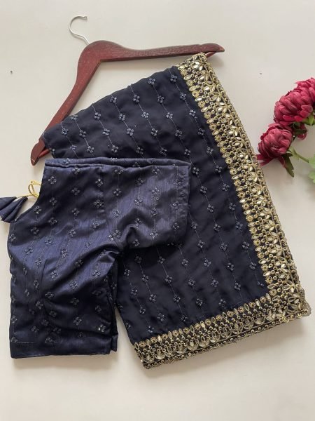 Georgette Royal Sapphire Embroidered Saree Celebrity Trending Look Georgette Sarees Wholesale