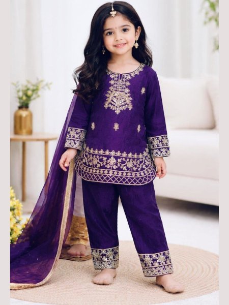 Girls Festive Wear Purple Top Palazzo Set for Ramzan Kurtis