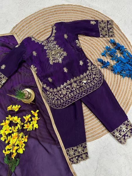 Girls Festive Wear Purple Top Palazzo Set for Ramzan Girls Wear