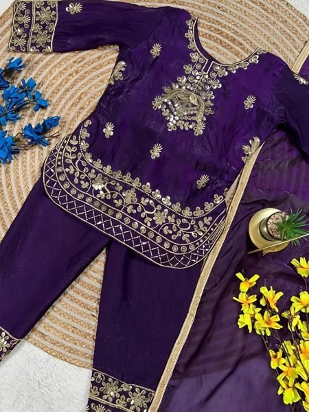 Girls Festive Wear Purple Top Palazzo Set for Ramzan Girls Wear