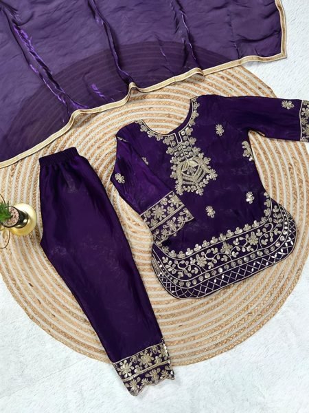 Girls Festive Wear Purple Top Palazzo Set for Ramzan Girls Wear