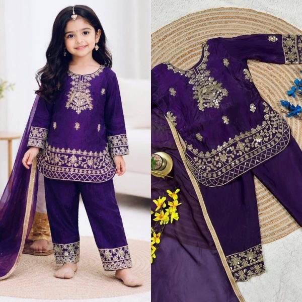 Girls Festive Wear Purple Top Palazzo Set for Ramzan Girls Wear