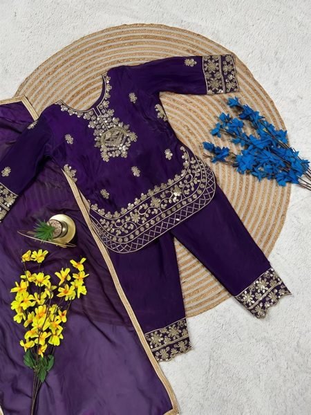 Girls Festive Wear Purple Top Palazzo Set for Ramzan Girls Wear