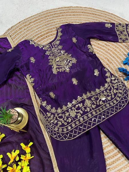 Girls Festive Wear Purple Top Palazzo Set for Ramzan Girls Wear