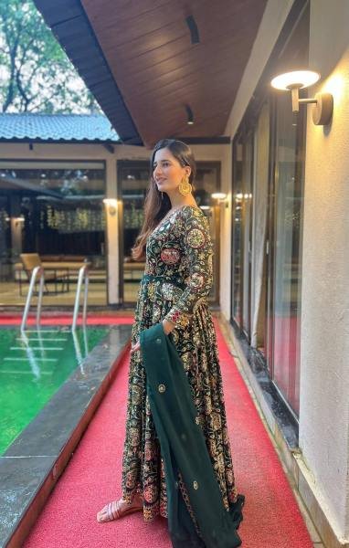 Glamora Green Georgette Anarkali Suit with 5mm Sequin Embroidery for Ceremonial Ready To Wear Collection