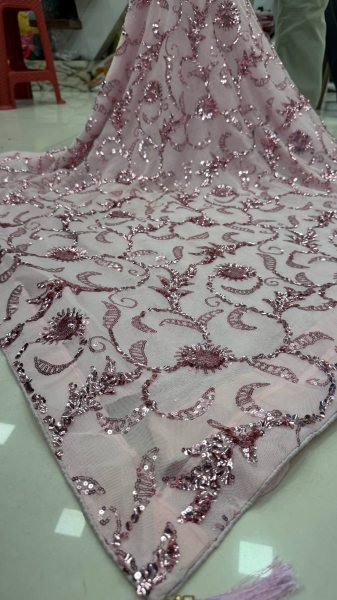 Glamorous Baby Pink Party Wear Saree with Heavy Sequins Embroidery for Women Bollywood Fancy Sarees Wholesale
