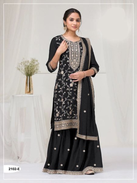 Glamorous Black Customised Plazzo Salwar Suit with 3mm Sequins & Heavy Embroidery Work at Manufacturer Rate Designer Plazzo Salwar Suits Wholesale