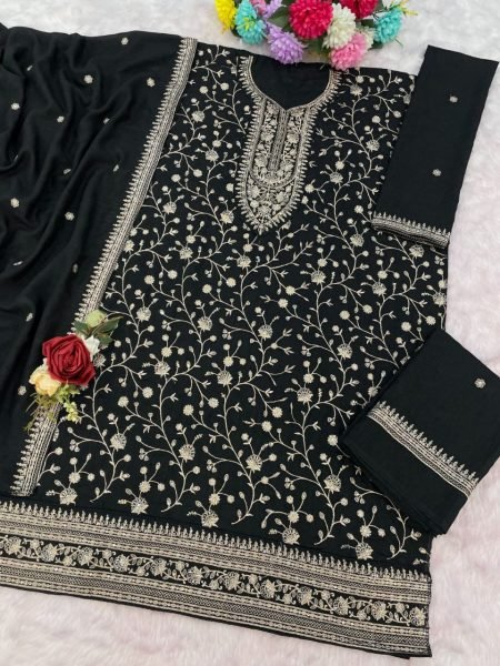 Glamorous Black Customised Plazzo Salwar Suit with 3mm Sequins & Heavy Embroidery Work at Manufacturer Rate Designer Plazzo Salwar Suits Wholesale