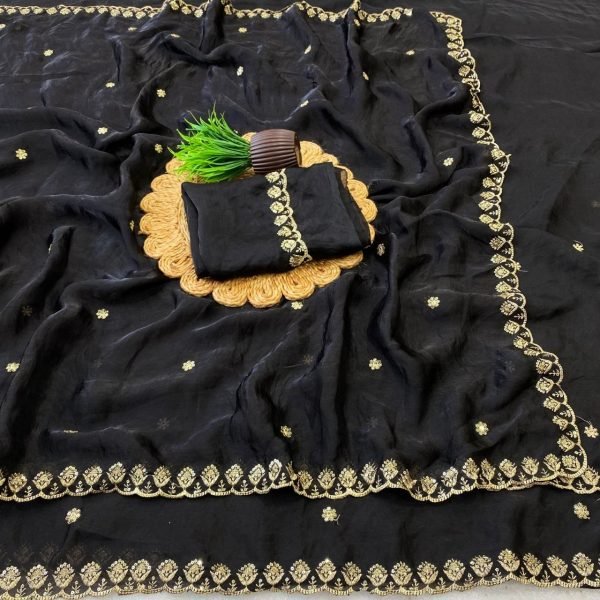 Glamorous Black Designer Soft Space Silk Saree with Zari and Sequin Detailing Silk Sarees Wholesale