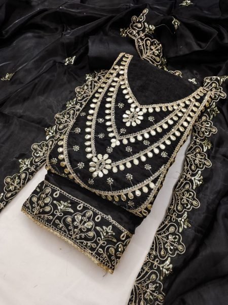 Glamorous Black Elegant Fandy Satin Suit Set with Matching Dupatta for Festive Wear Color Set Matching Dress Material Wholesale