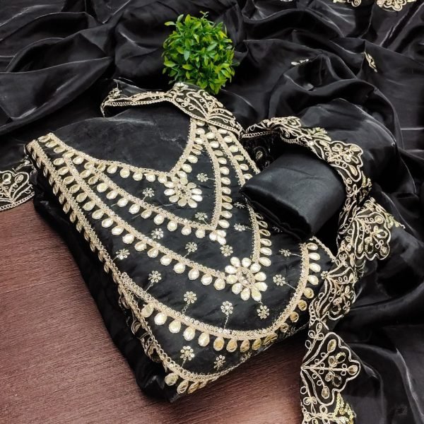 Glamorous Black Elegant Fandy Satin Suit Set with Matching Dupatta for Festive Wear Color Set Matching Dress Material Wholesale