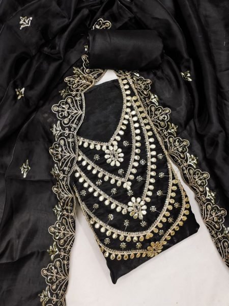 Glamorous Black Elegant Fandy Satin Suit Set with Matching Dupatta for Festive Wear Color Set Matching Dress Material Wholesale