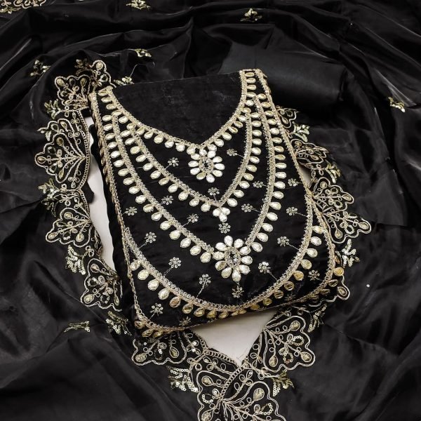 Glamorous Black Elegant Fandy Satin Suit Set with Matching Dupatta for Festive Wear Color Set Matching Dress Material Wholesale