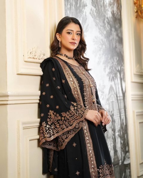 Glamorous Black Heavy Fendy Silk Embroidered Sequence Work Sharara Set  Ready To Wear Collection