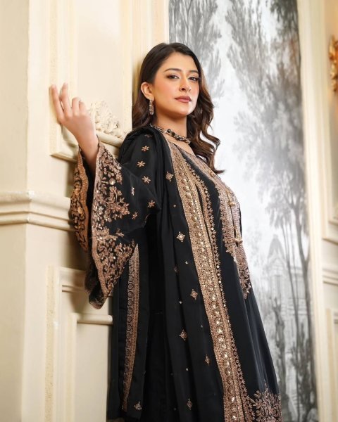 Glamorous Black Heavy Fendy Silk Embroidered Sequence Work Sharara Set  Ready To Wear Collection
