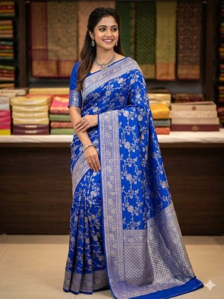 Glamorous Blue Designer Soft Silk Zari Woven Saree for Women Wedding and Festive Wear Sarees 