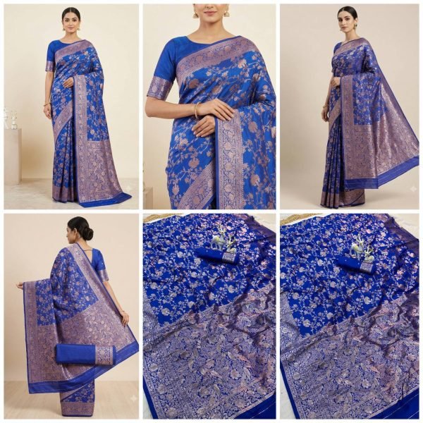 Glamorous Blue Designer Soft Silk Zari Woven Saree for Women Wedding and Festive Wear Silk Sarees Wholesale