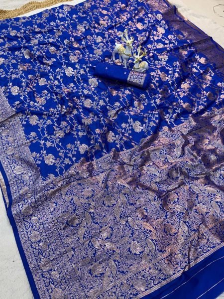 Glamorous Blue Designer Soft Silk Zari Woven Saree for Women Wedding and Festive Wear Silk Sarees Wholesale