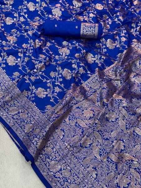 Glamorous Blue Designer Soft Silk Zari Woven Saree for Women Wedding and Festive Wear Silk Sarees Wholesale