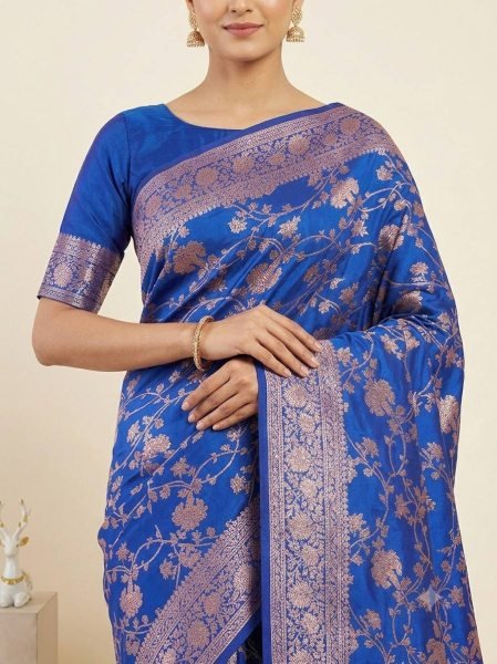 Glamorous Blue Designer Soft Silk Zari Woven Saree for Women Wedding and Festive Wear Silk Sarees Wholesale
