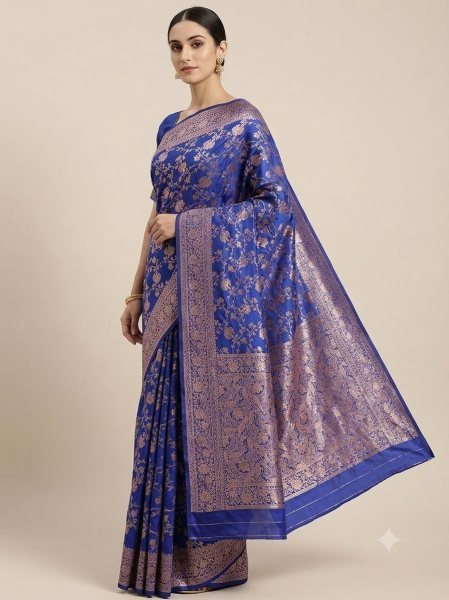 Glamorous Blue Designer Soft Silk Zari Woven Saree for Women Wedding and Festive Wear Silk Sarees Wholesale