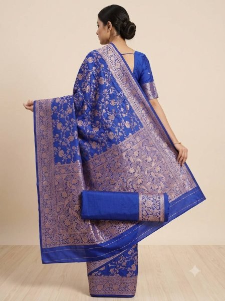 Glamorous Blue Designer Soft Silk Zari Woven Saree for Women Wedding and Festive Wear Silk Sarees Wholesale
