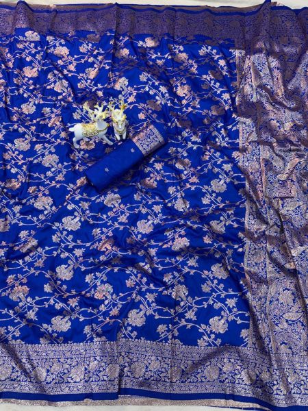 Glamorous Blue Designer Soft Silk Zari Woven Saree for Women Wedding and Festive Wear Silk Sarees Wholesale