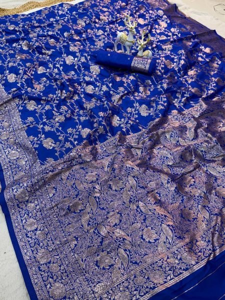 Glamorous Blue Designer Soft Silk Zari Woven Saree for Women Wedding and Festive Wear Silk Sarees Wholesale
