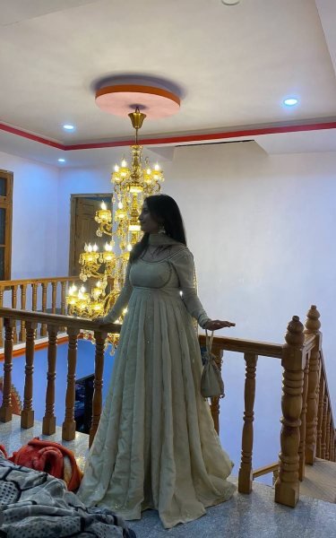 Glamorous Chinon Silk Embroidered Sequins Work Gown with Matching Pant   Sequins Dupatta at Wedding Wear Anarkali Kurtis 