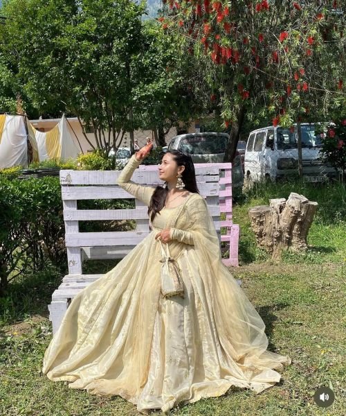 Glamorous Chinon Silk Embroidered Sequins Work Gown with Matching Pant   Sequins Dupatta at Wedding Wear Anarkali Kurtis 